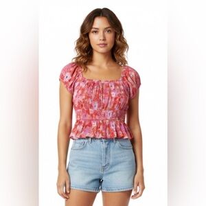 NWT Pink Rose Floral Blouse Size L